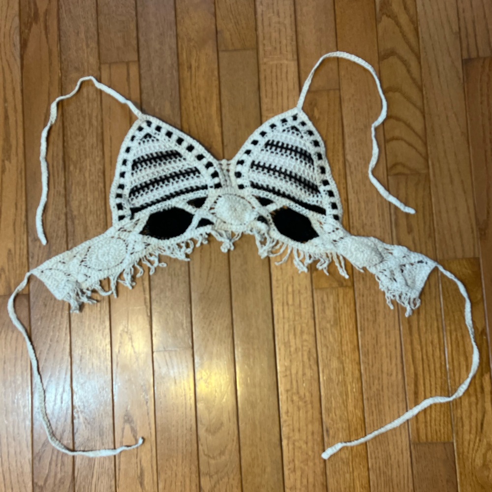 Crochet Black and White Bikini Top